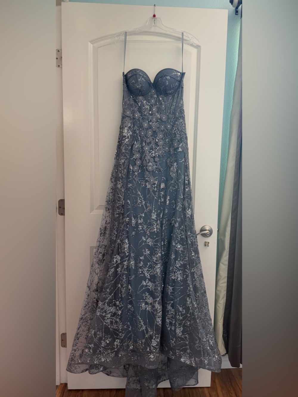 Cinderella Divine Blue Silver laced Dress prom dress Beaded Evening Gown size 4